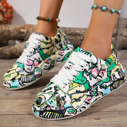 Abstract Print Lace Up Sneakers - Tredona LLC