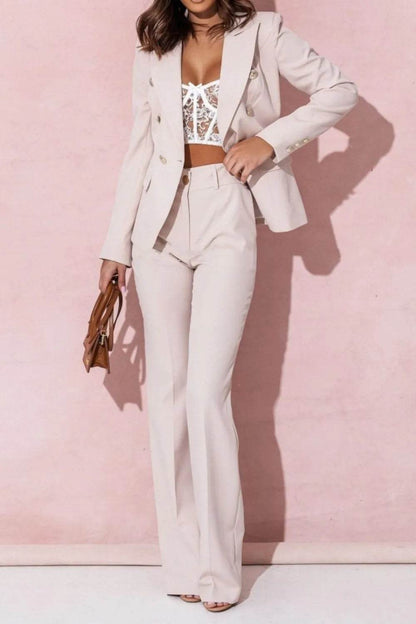 Full Size Lapel Collar Long Sleeve Blazer and Pants Set Plus Size - Tredona LLC