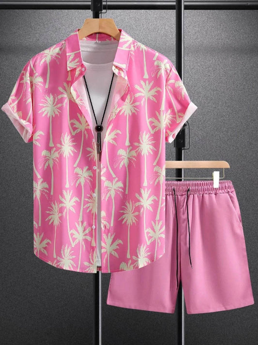 Men's Palm Tree Print Top and Shorts Summer Set - Tredona LLC