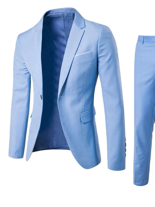 Men's Full Size Slim Fit One Button Top and Pants Two-Piece Blazer Set Plus Size - Tredona LLC