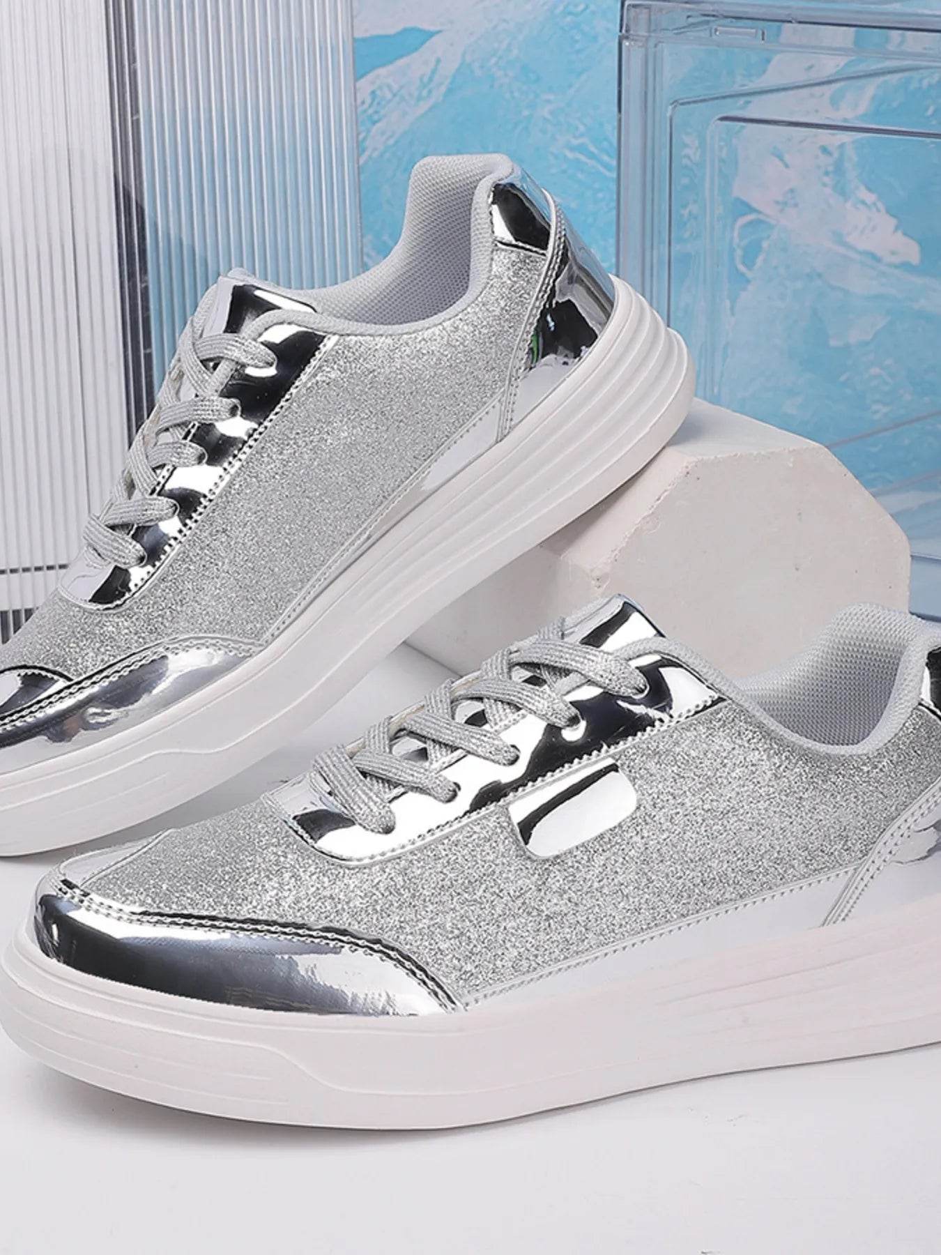 Glitter Metallic Platform Sneakers - Tredona LLC