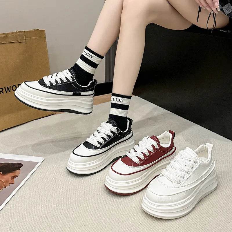 Lace-Up Contrast Platform Sneakers - Tredona LLC