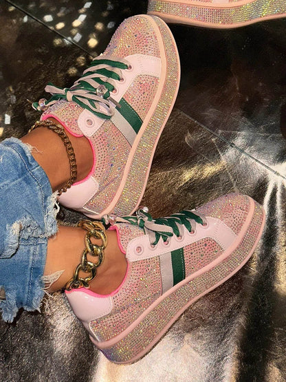 Rhinestone Round Toe Sneakers - Tredona LLC