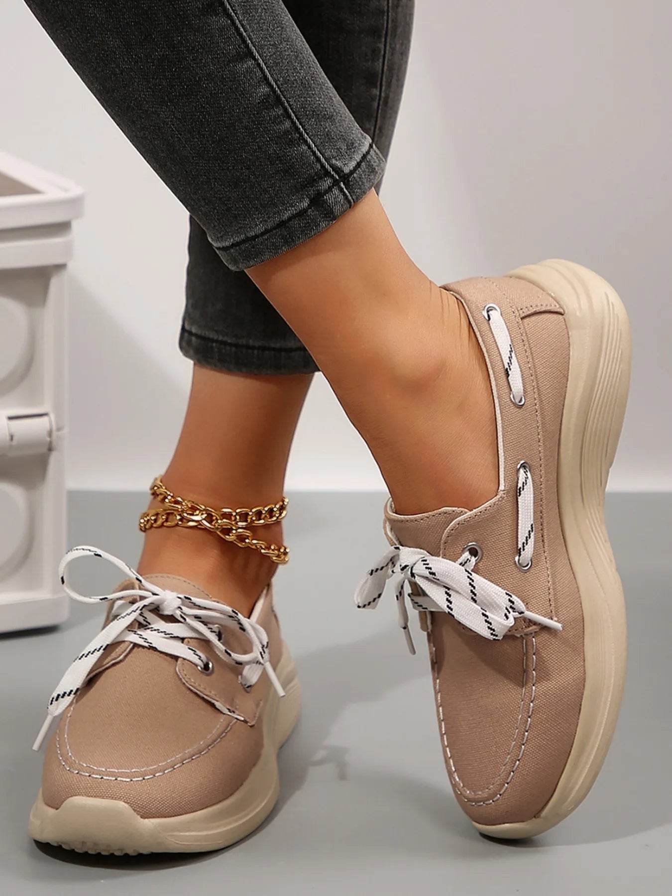 Lace Up Round Toe Sneakers - Tredona LLC