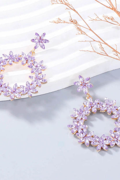 Rhinestone Flower Dangle Earrings - Tredona LLC