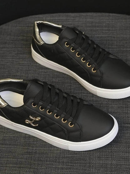 Quilted Platform Sneakers with Metallic Gold Accents - Tredona LLC