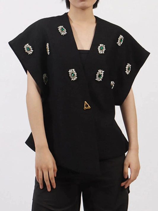 Plus Size Rhinestone Relaxed Fit Vest Coat - Tredona LLC