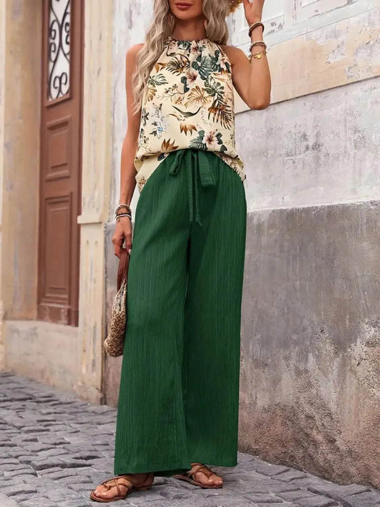 Printed Tank Top and Wide Leg Pants Set - Tredona LLC