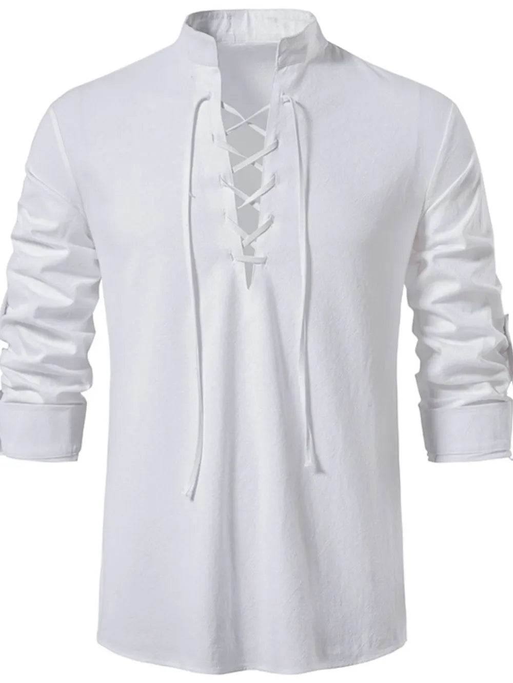 Men's Lace Up Long Sleeve Blouse - Tredona LLC