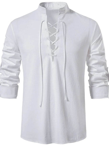Men's Lace Up Long Sleeve Blouse - Tredona LLC