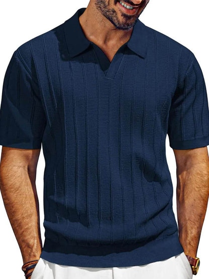 Men's Full Size Textured Collared Neck Short Sleeve Polo Plus Size - Tredona LLC