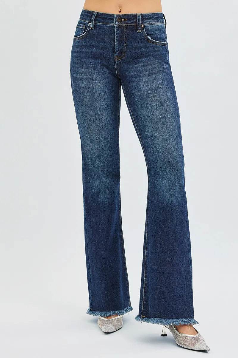 RISEN Full Size Tummy Control Mid Rise Flare Jeans Plus Size - Tredona LLC