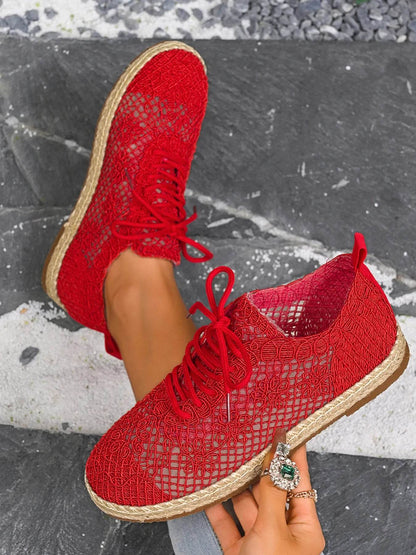 Breathable Woven Lace Up Sneakers - Tredona LLC