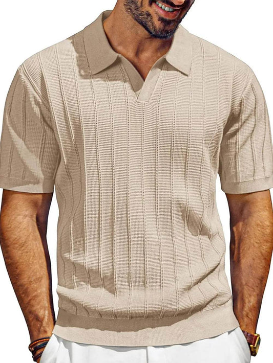 Men's Full Size Textured Collared Neck Short Sleeve Polo Plus Size - Tredona LLC