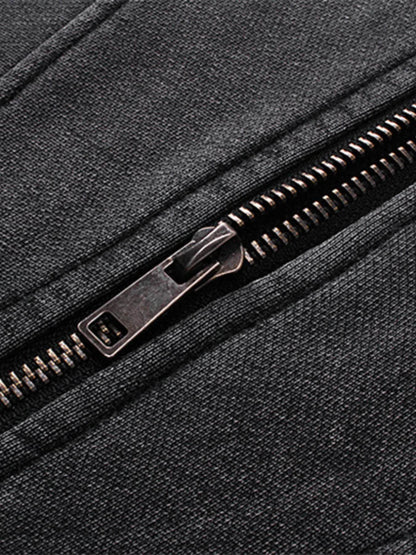 Men's Washed Zip Up Long Sleeve Hooded Jacket - Tredona LLC