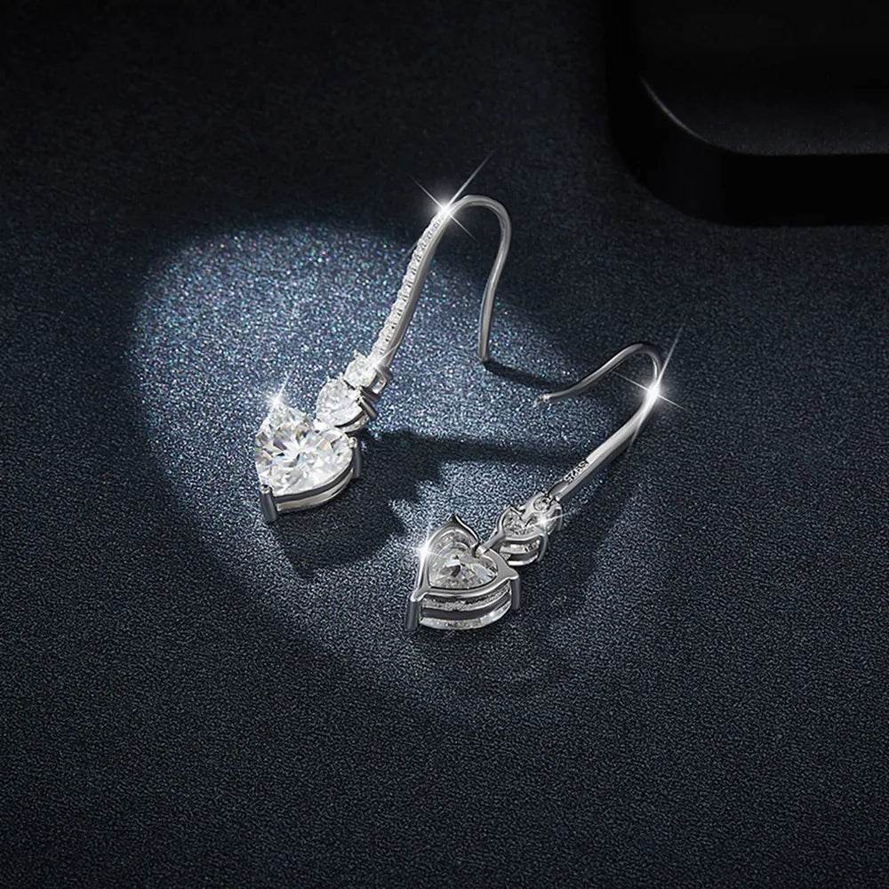 5.44 Carat 925 Sterling Silver Moissanite Heart Drop Earrings - Tredona LLC