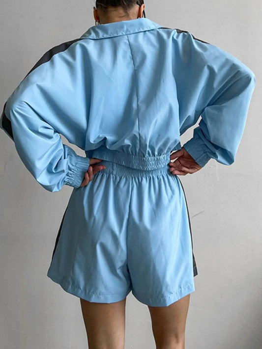 Zip Up Long Sleeve Jacket and Shorts Set - Tredona LLC