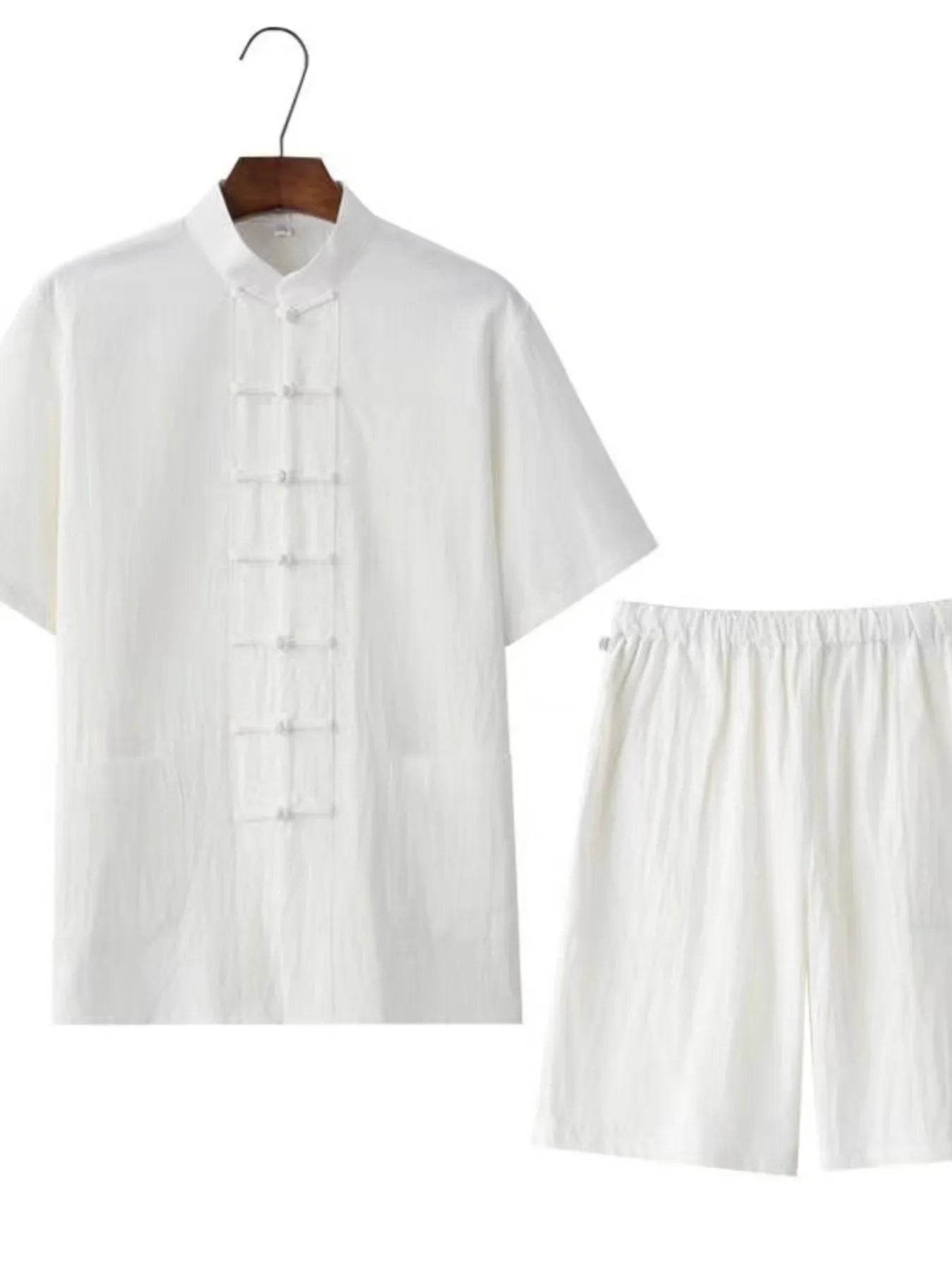Men's Plus Size Chinese Style Top and Shorts Set - Tredona LLC