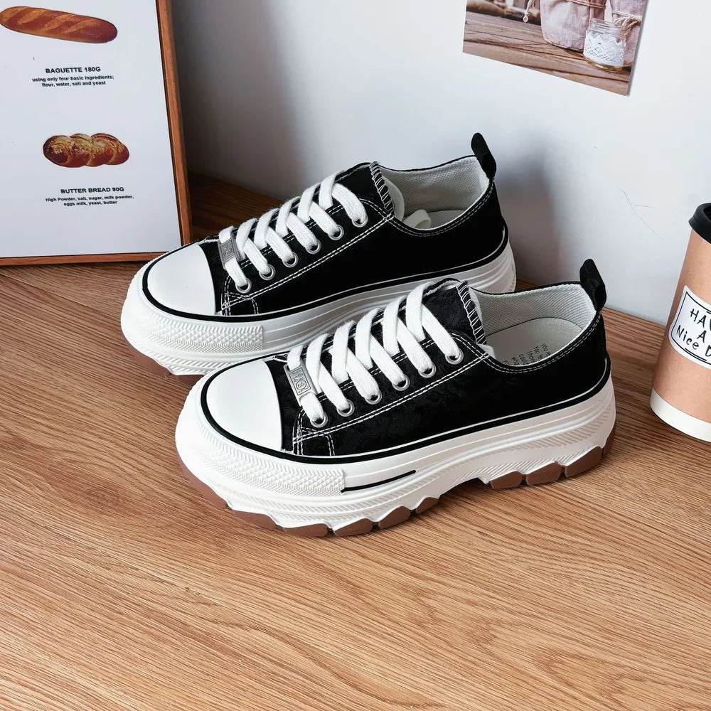 Lace-Up Canvas Platform Sneakers - Tredona LLC