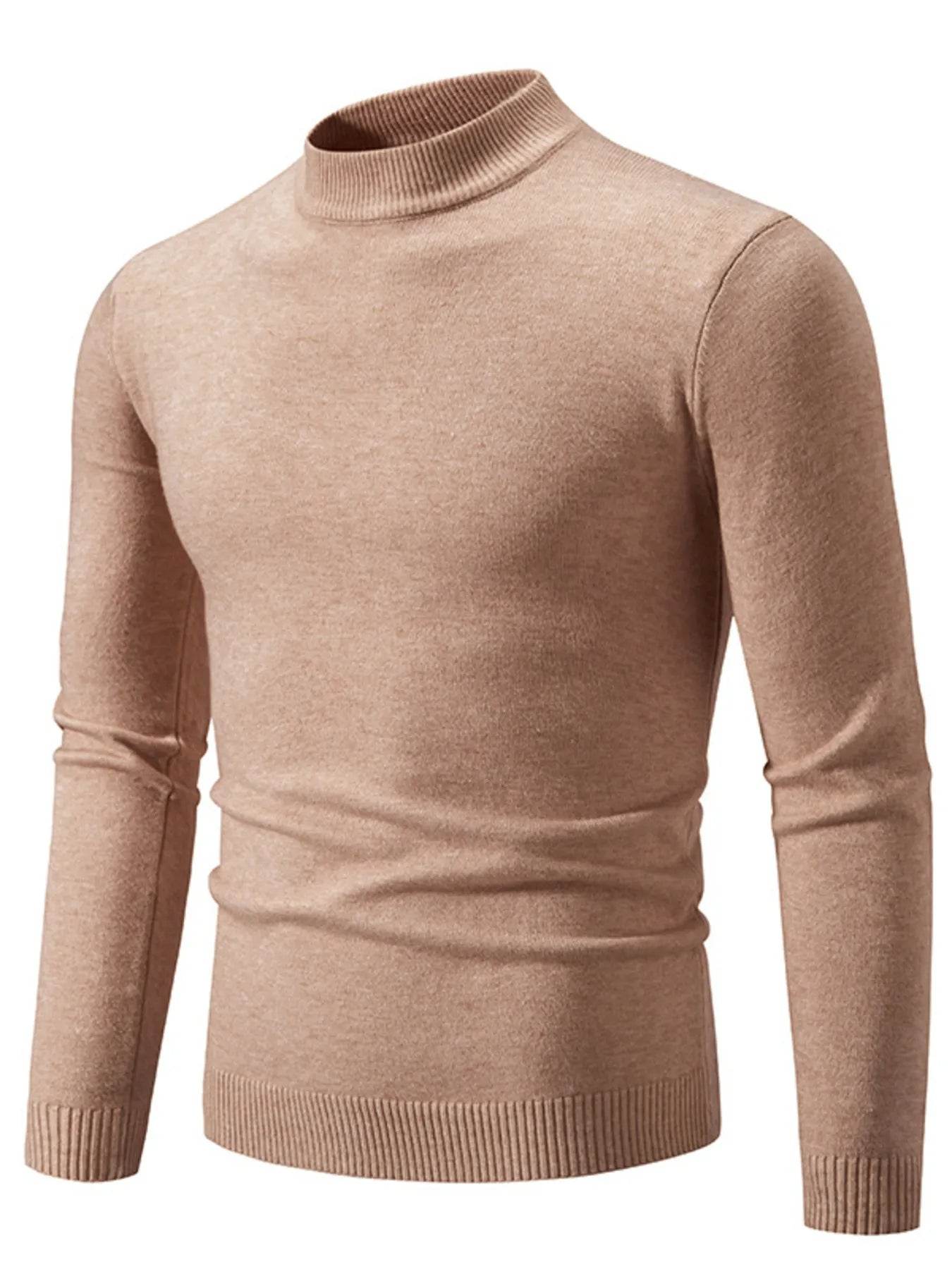Men's Plus Size Ribbed Hem Mock Neck Long Sleeve Sweater - Tredona LLC