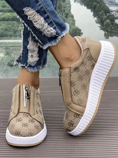 Floral Round Toe Sneakers with Zip - Tredona LLC