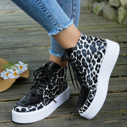 PU Leather Leopard Platform Sneakers - Tredona LLC