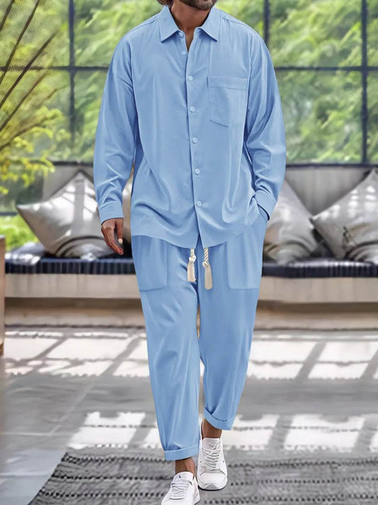 Men's Button Down Long Sleeve Shirt and Pants Set - Tredona LLC