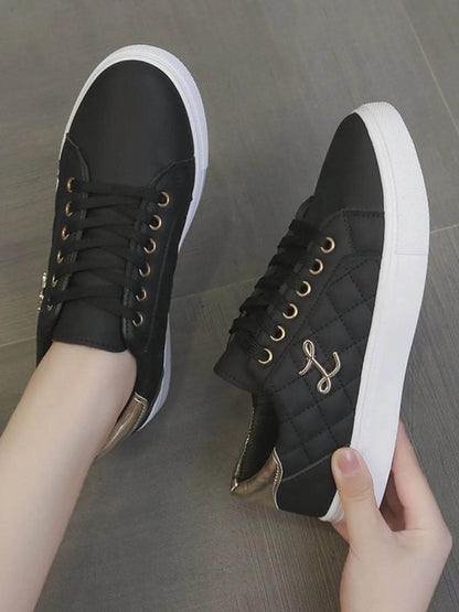 Quilted Platform Sneakers with Metallic Gold Accents - Tredona LLC