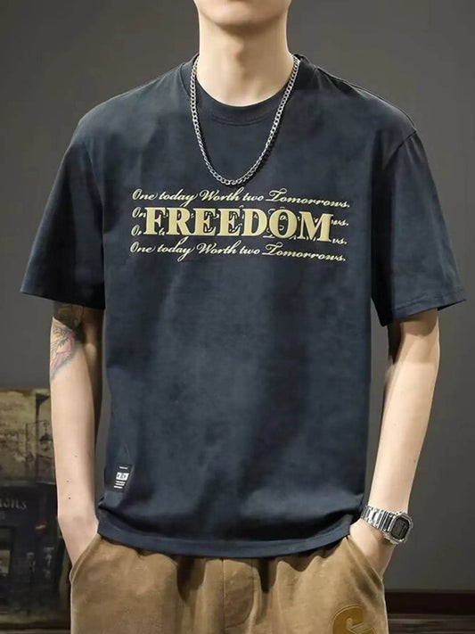 Men's Full Size Freedom Vintage Round Neck T-Shirt Plus Size - Tredona LLC