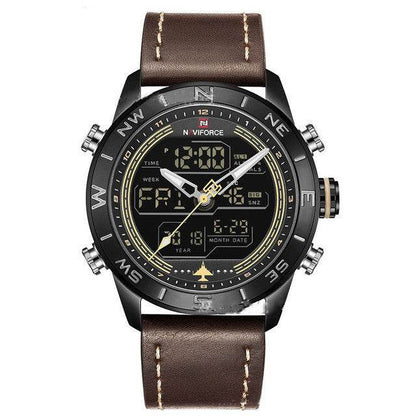 NAVIFORCE 9144 Fashion Gold Men Sport Watches Mens LED Analog Digital Watch Army Military Leather Quartz Watch Relogio Masculino - Tredona LLC