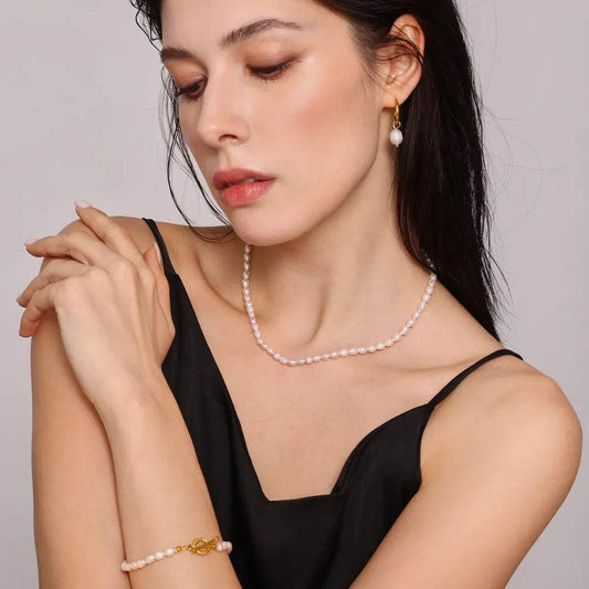 Pearl Necklace, Bracelet and Earrings 4-Piece Jewelry Set - Tredona LLC