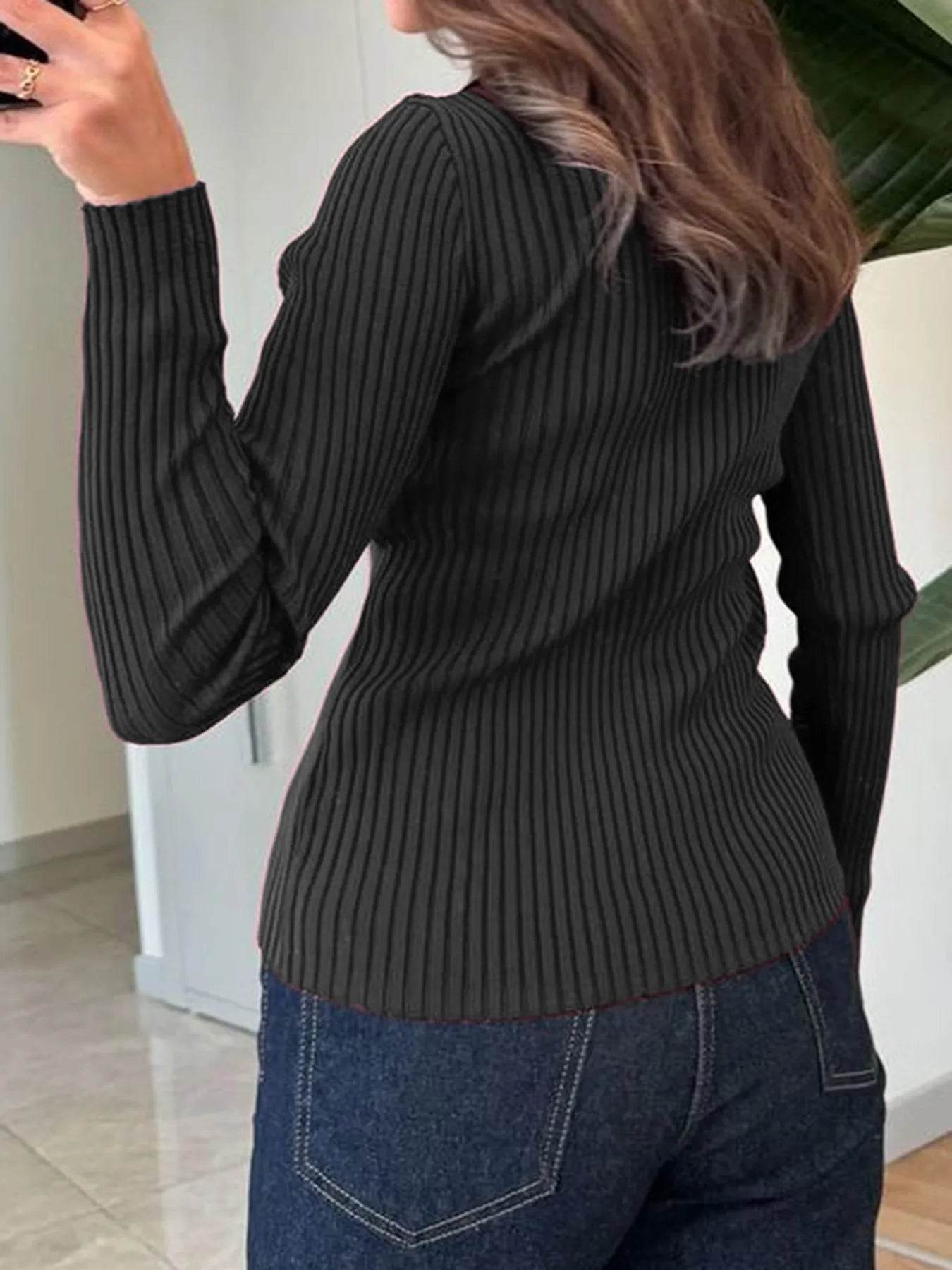 Ribbed Button-Front Long Sleeve Cardigan - Tredona LLC