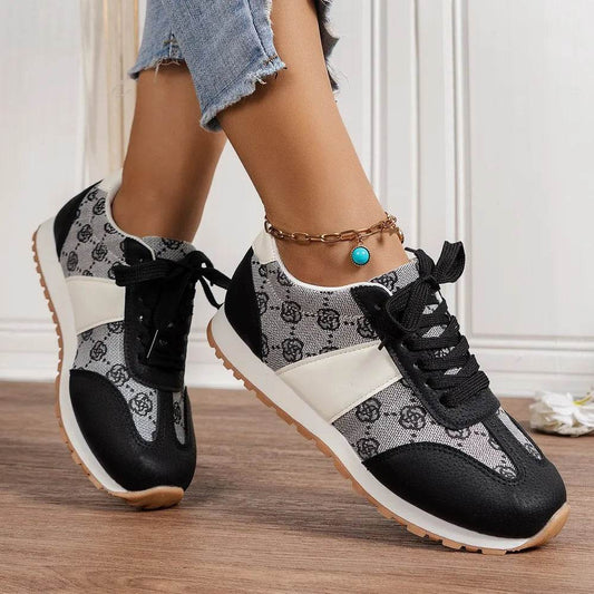Floral Round Toe Flat Sneakers - Tredona LLC