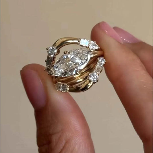 1 Carat Moissanite 925 Sterling Silver 3pcs Ring Set - Tredona LLC