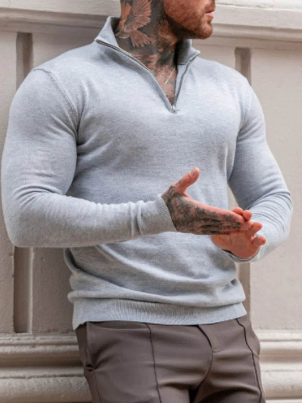 Men's Plus Size Quarter Zip Long Sleeve Sweater - Tredona LLC