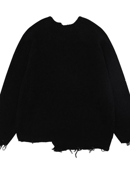 Men's Distressed Letter Ribbed Knit Sweater - Tredona LLC