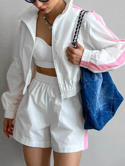 Zip Up Long Sleeve Jacket and Shorts Set - Tredona LLC