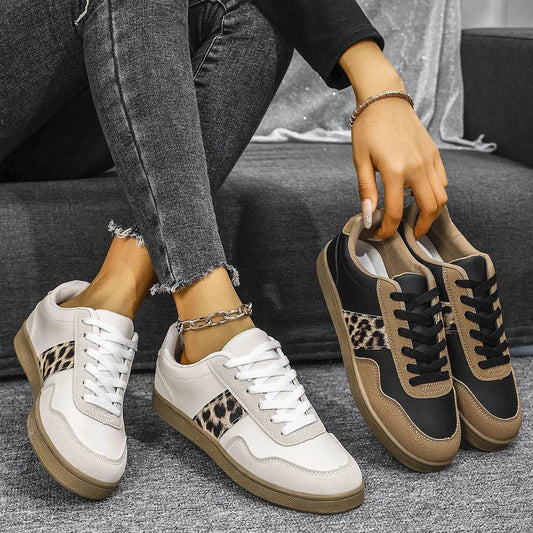 Leopard Lace Up Round Toe Sneakers - Tredona LLC