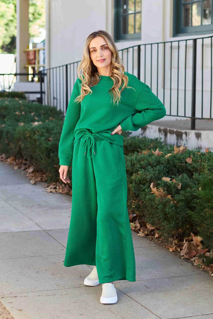 Double Take Full Size Textured Long Sleeve Top and Drawstring Pants Set - Tredona LLC