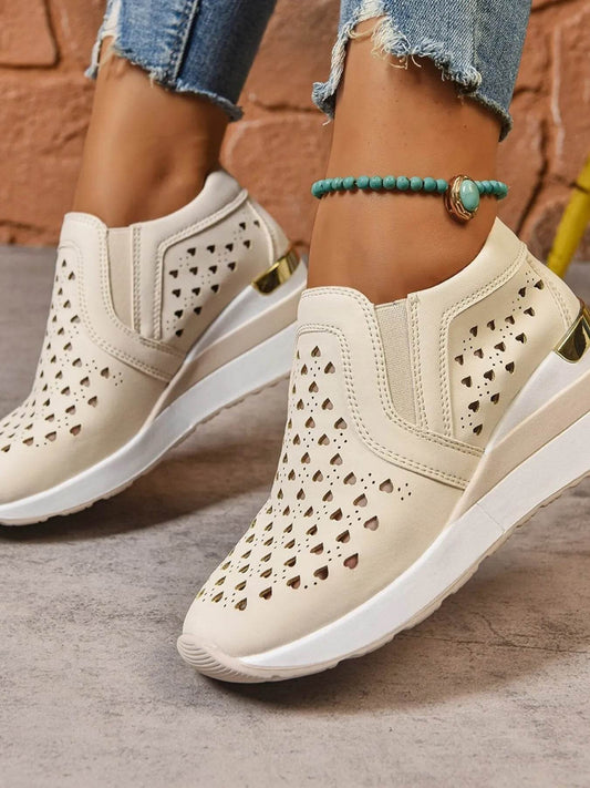 Breathable Cutout Wedge Sneakers - Tredona LLC