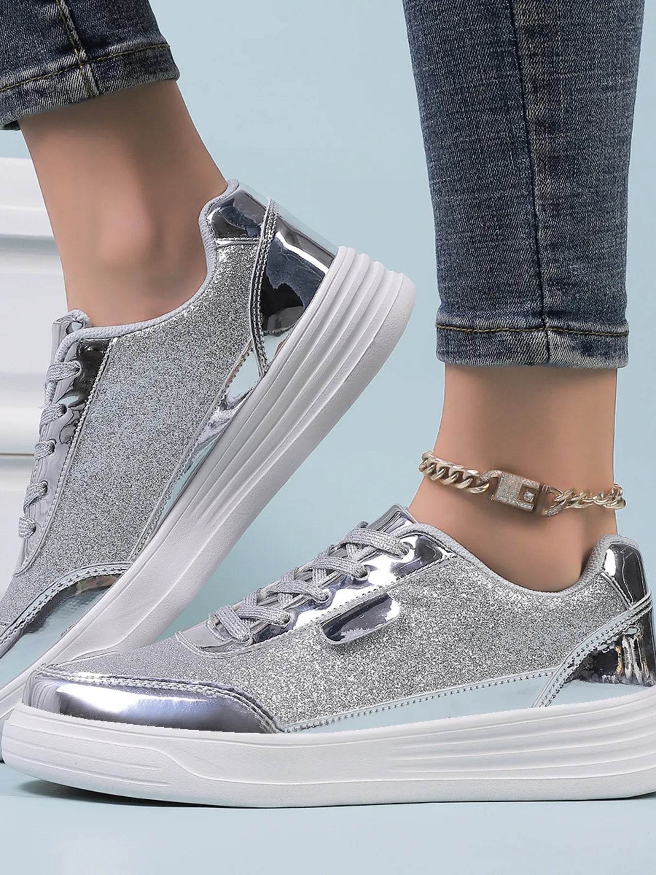 Glitter Metallic Platform Sneakers - Tredona LLC