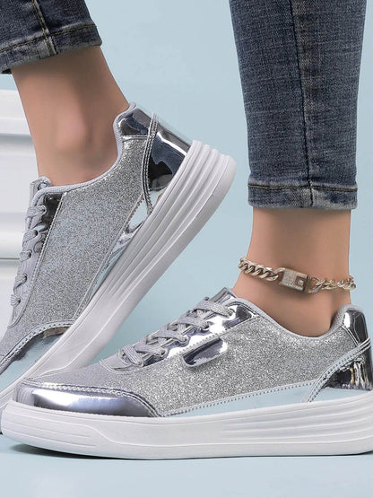 Glitter Metallic Platform Sneakers - Tredona LLC