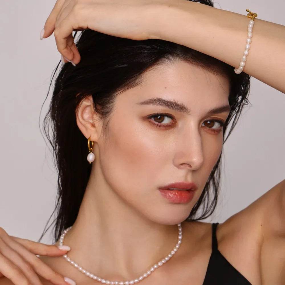 Pearl Necklace, Bracelet and Earrings 4-Piece Jewelry Set - Tredona LLC
