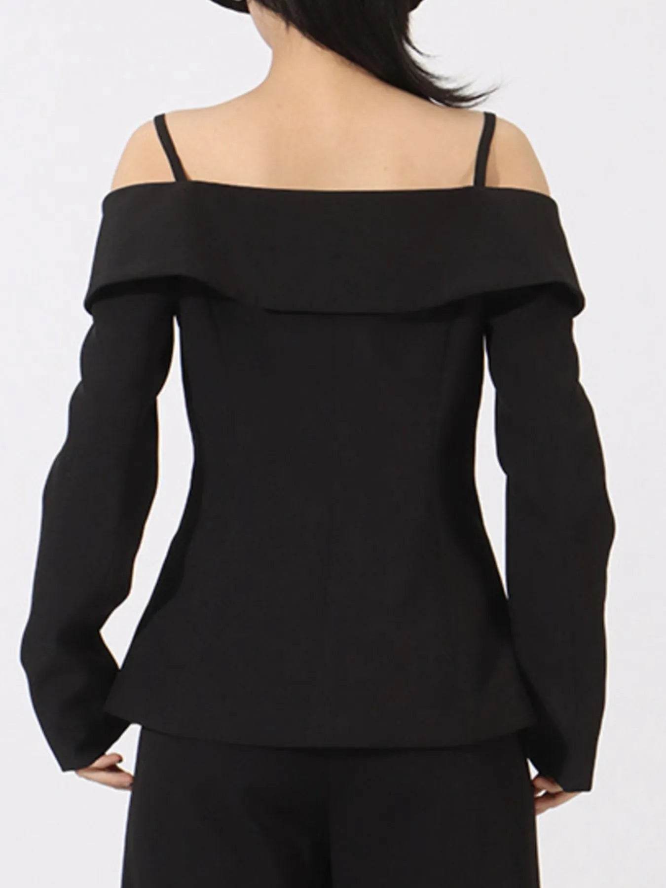 Ruffled Cold Shoulder Long Sleeve Outerwear - Tredona LLC