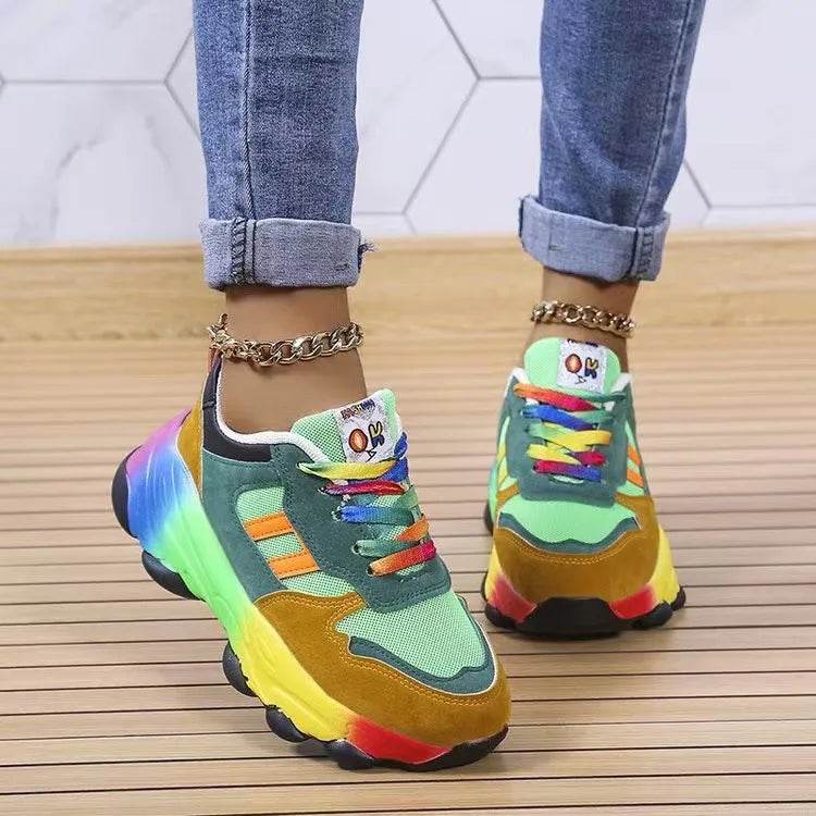 Lace-Up Mesh Round Toe Platform Sneakers - Tredona LLC