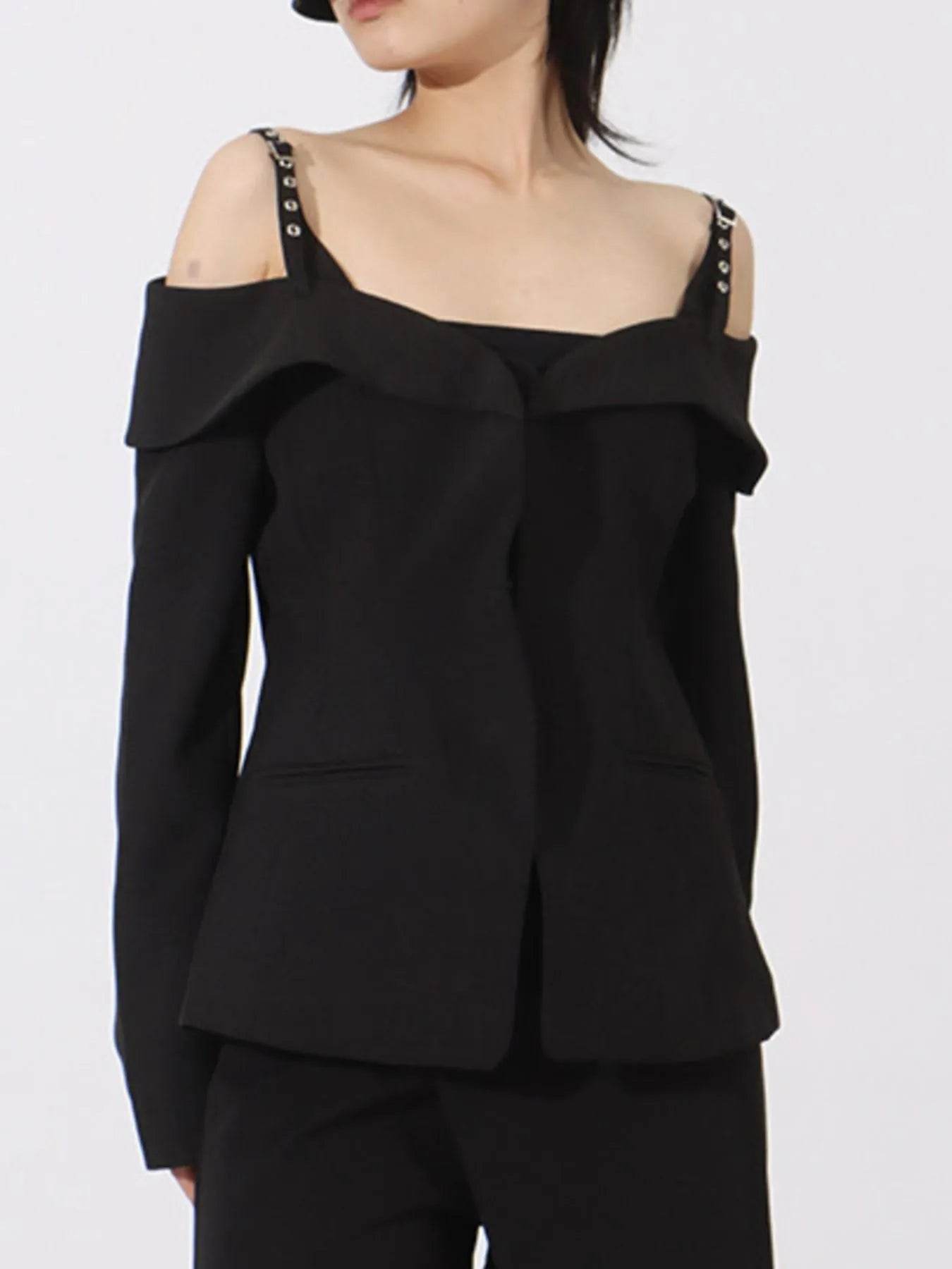Ruffled Cold Shoulder Long Sleeve Outerwear - Tredona LLC