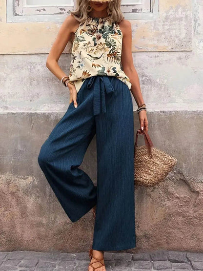 Printed Tank Top and Wide Leg Pants Set - Tredona LLC