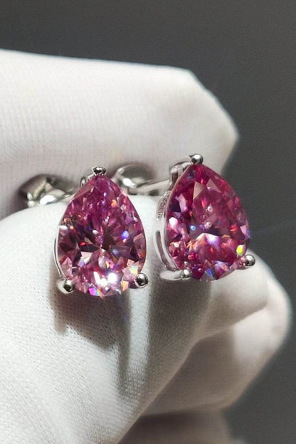 2 Carat Teardrop Moissanite Platinum-Plated Stud Earrings - Tredona LLC