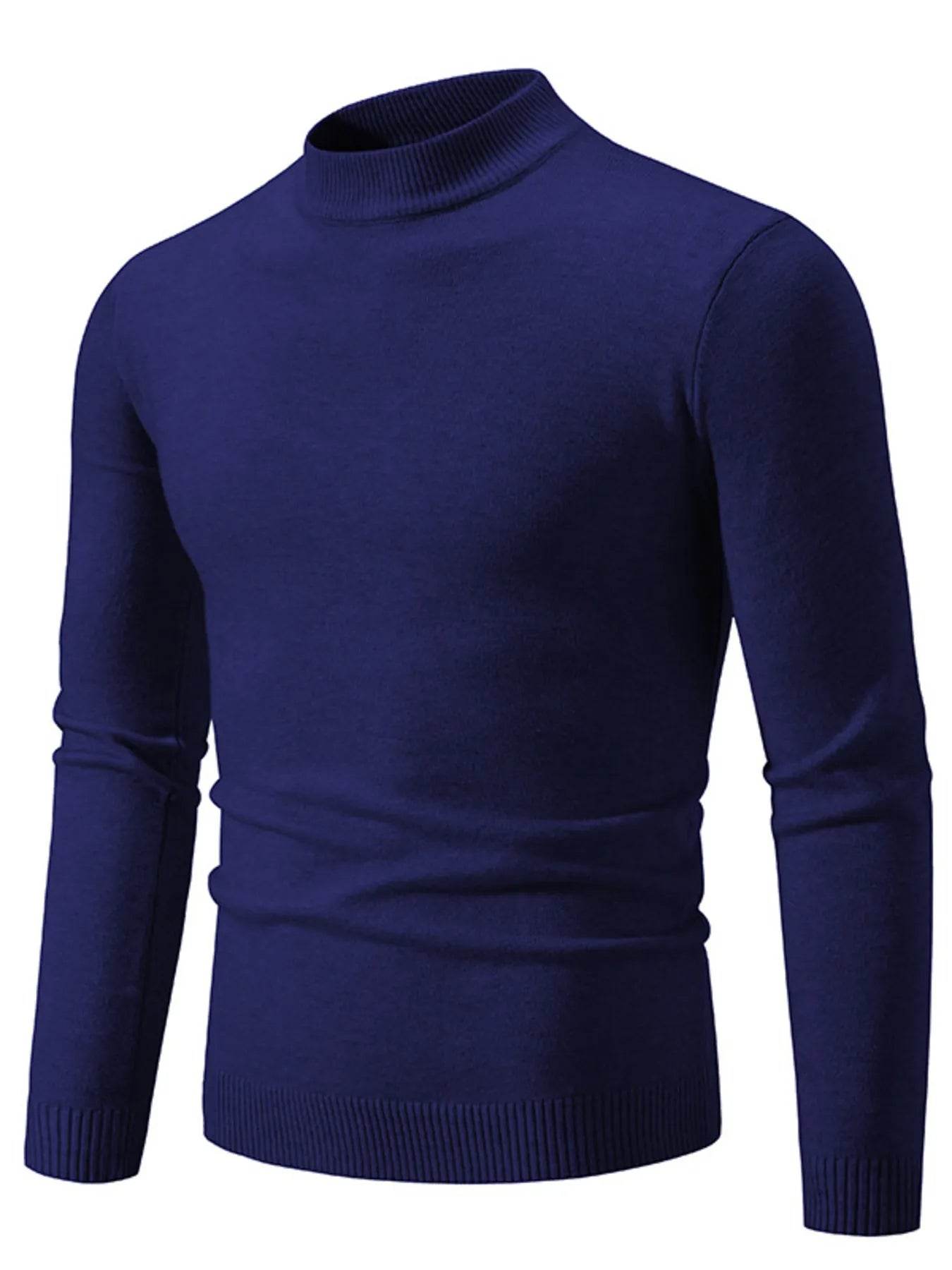 Men's Plus Size Ribbed Hem Mock Neck Long Sleeve Sweater - Tredona LLC
