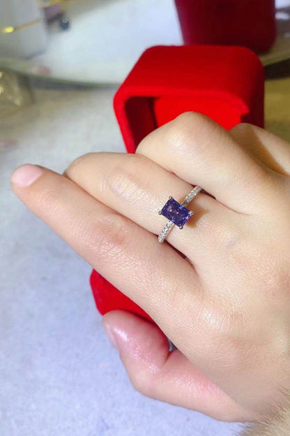 1 Carat Moissanite 925 Sterling Silver Rectangle Ring in Blue - Tredona LLC